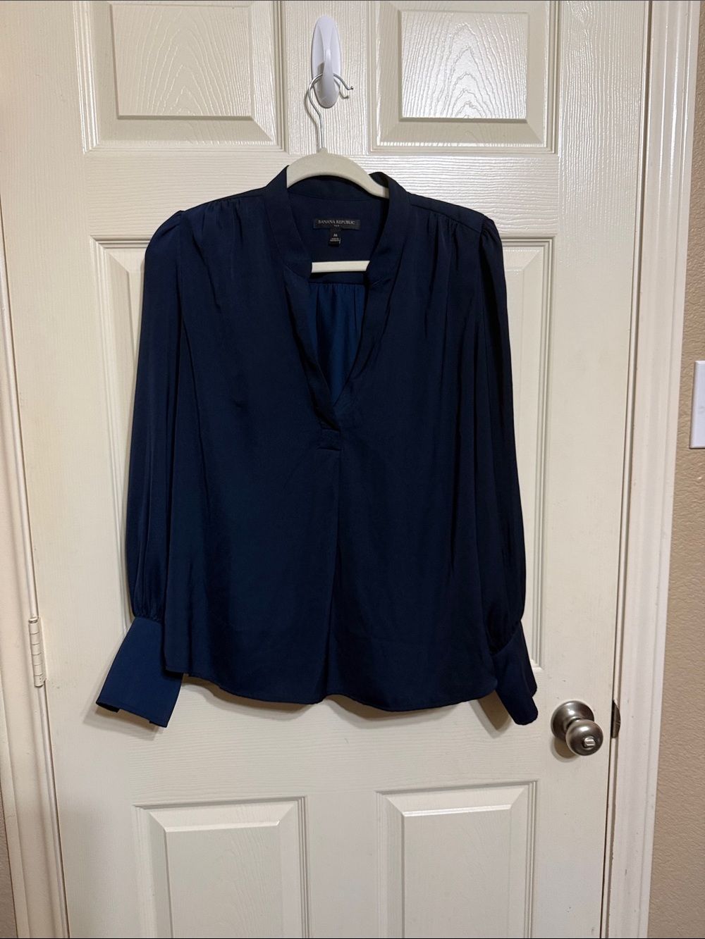 Banana Republic Deep Navy Split-Neck Long Sleeve Blouse